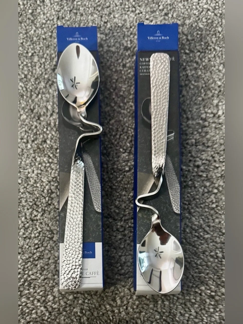 2 Villeroy & Boch NewWave Caffè Hammered 18/10 Stainless Coffee Spoons 7 in